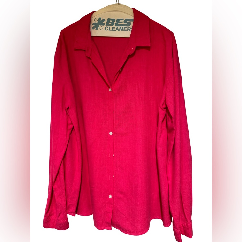 Pink Long Sleeve Notched Collar Blouse